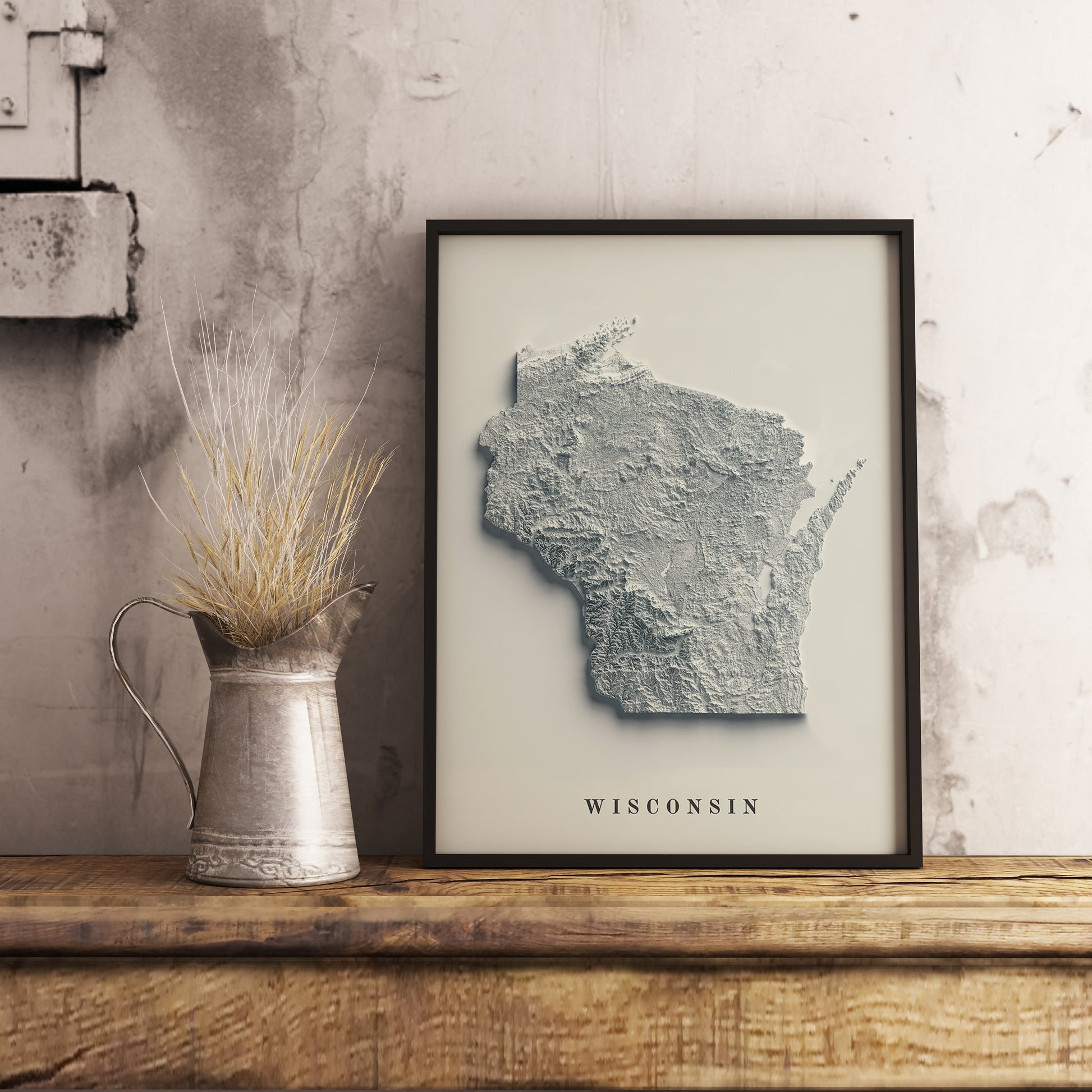 shaded vintage relief map of Wisconsin