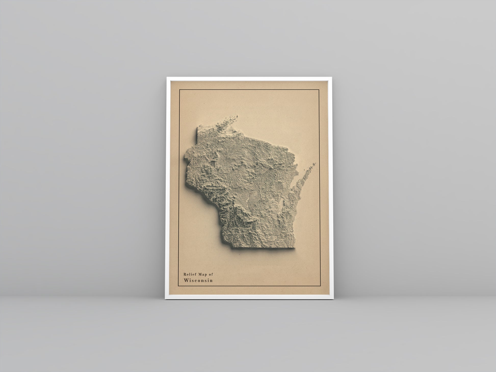 shaded vintage relief map of Wisconsin