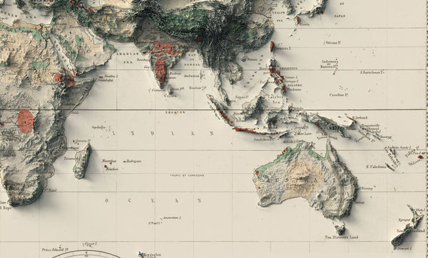 vintage world shaded relief map