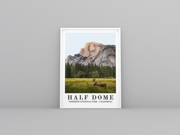 vintage travel poster of the half dome, yosemite national park
