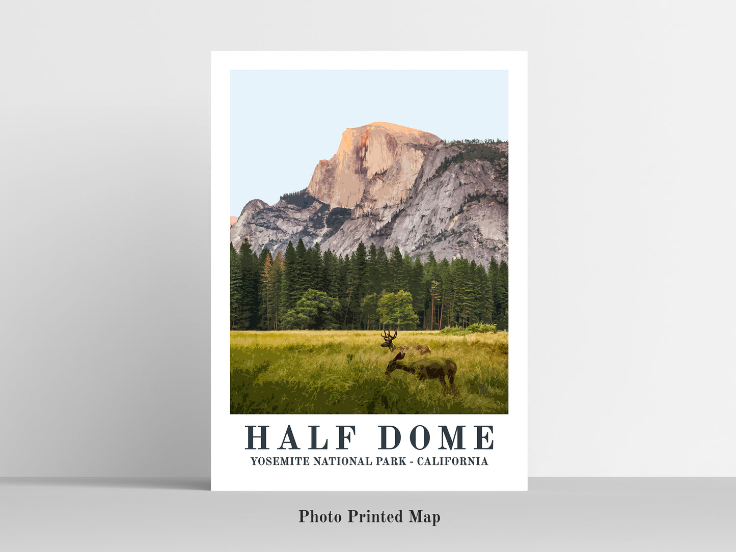 vintage travel poster of the half dome, yosemite national park