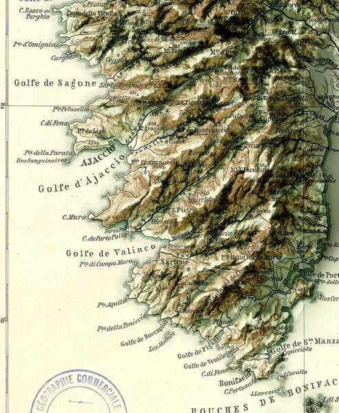 Image showing a vintage relief map of Corsica, France