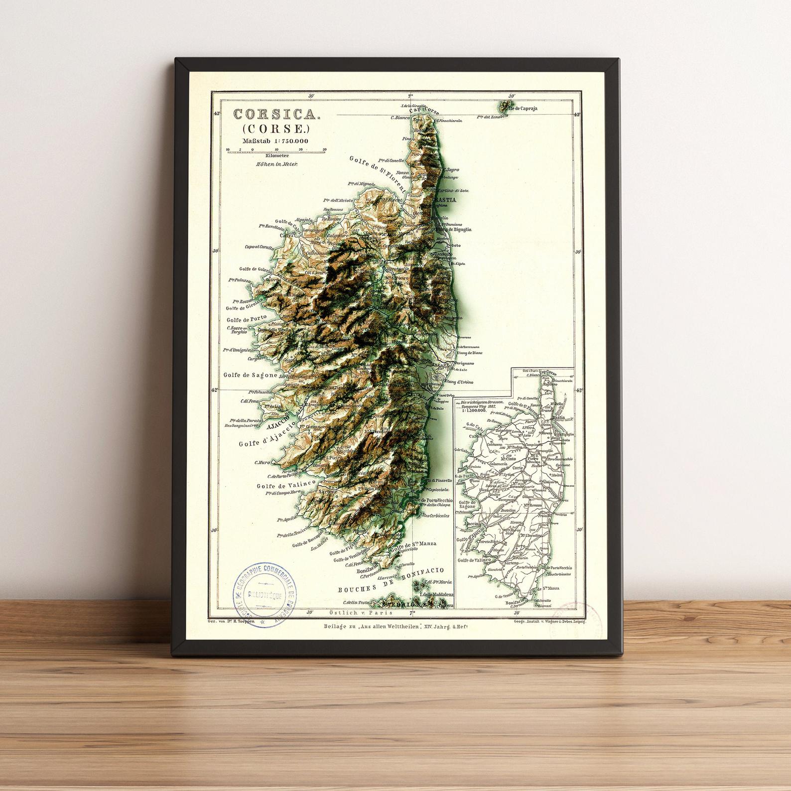 Image showing a vintage relief map of Corsica, France