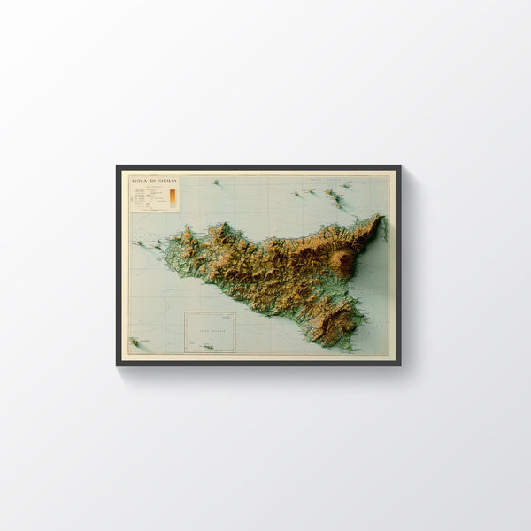 Sicily, Italy 2D Relief Map (1943)