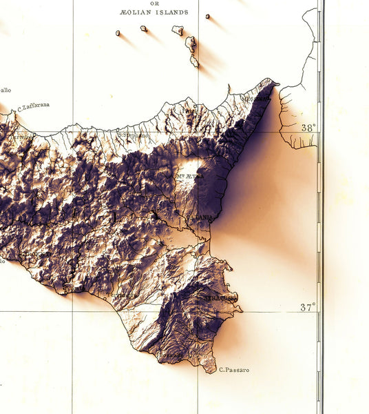 Image showing a vintage relief map of Sicily, Italy