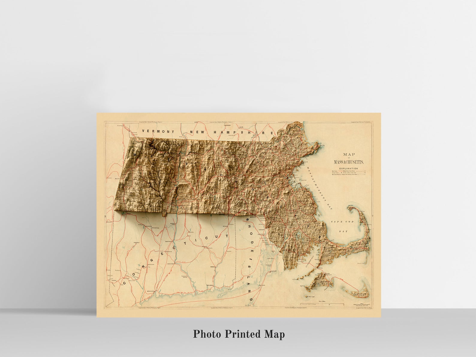 Image showing a vintage relief of Massachusetts