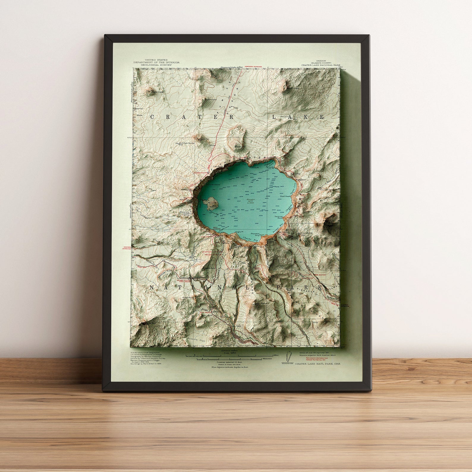 Image showing a vintage relief map of the Crater Lake, Oregon