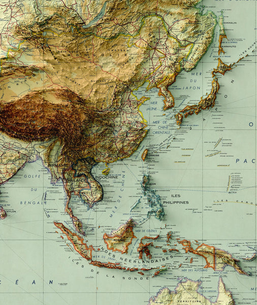 Image showing a relief and vintage map of Asia and Australia