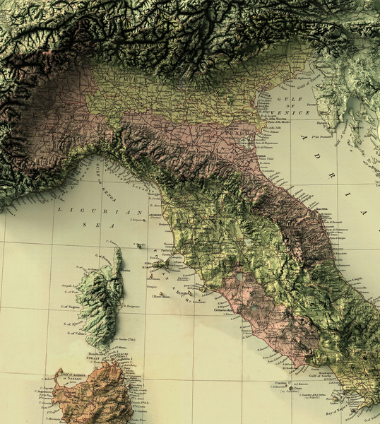 Image showing a vintage relief map of Italy