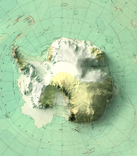 Image showing a vintage relief map of Antarctica