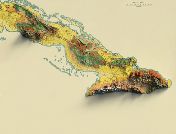 Image showing a vintage relief map of Cuba