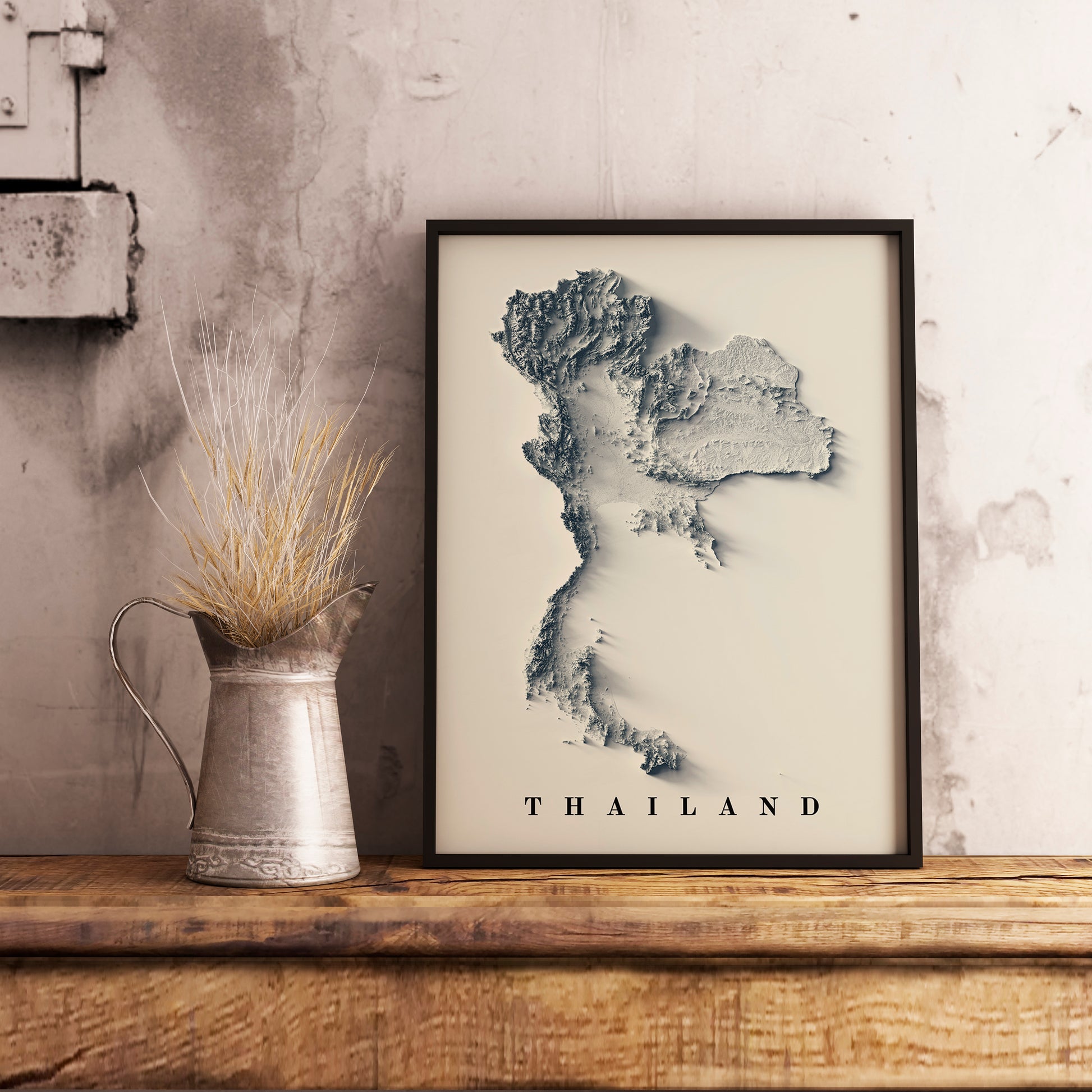 vintage shaded relief map of the thailand