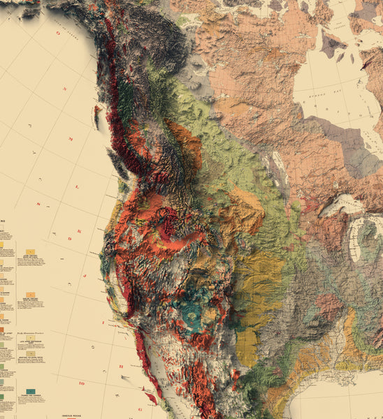Vintage shaded relief map of North and Central America