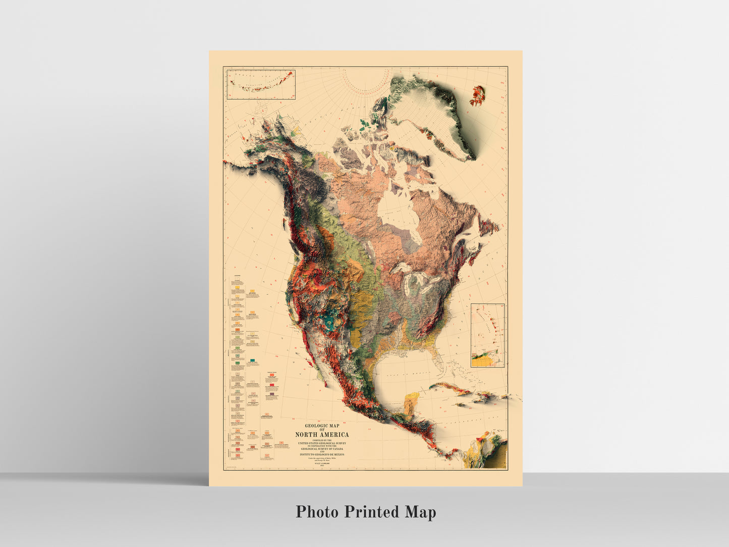 Vintage shaded relief map of North and Central America