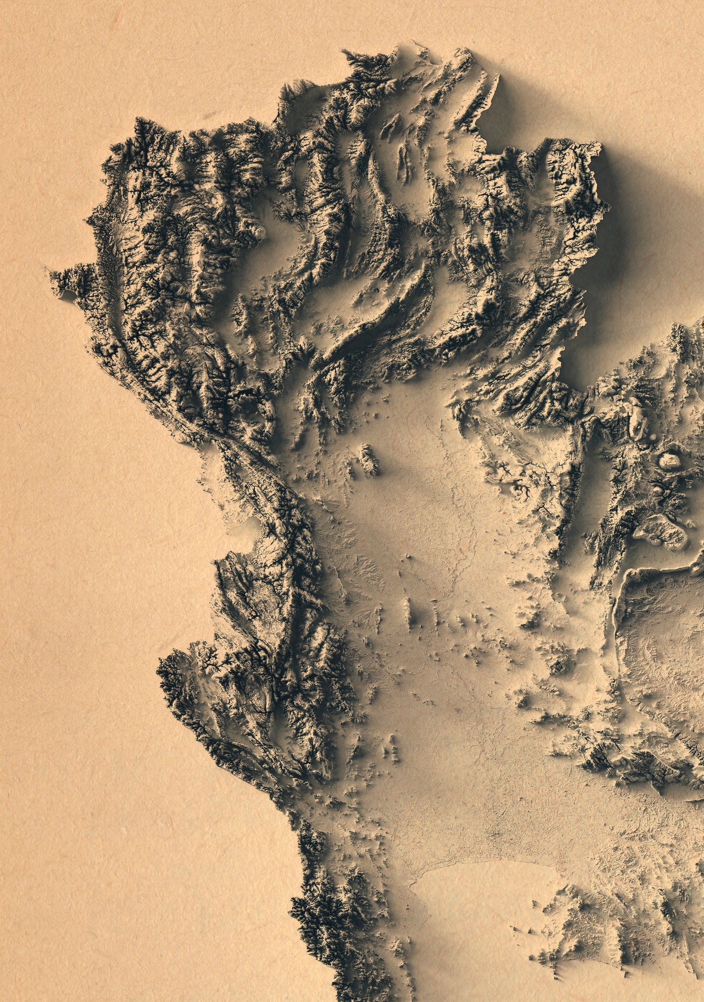 vintage shaded relief map of the thailand