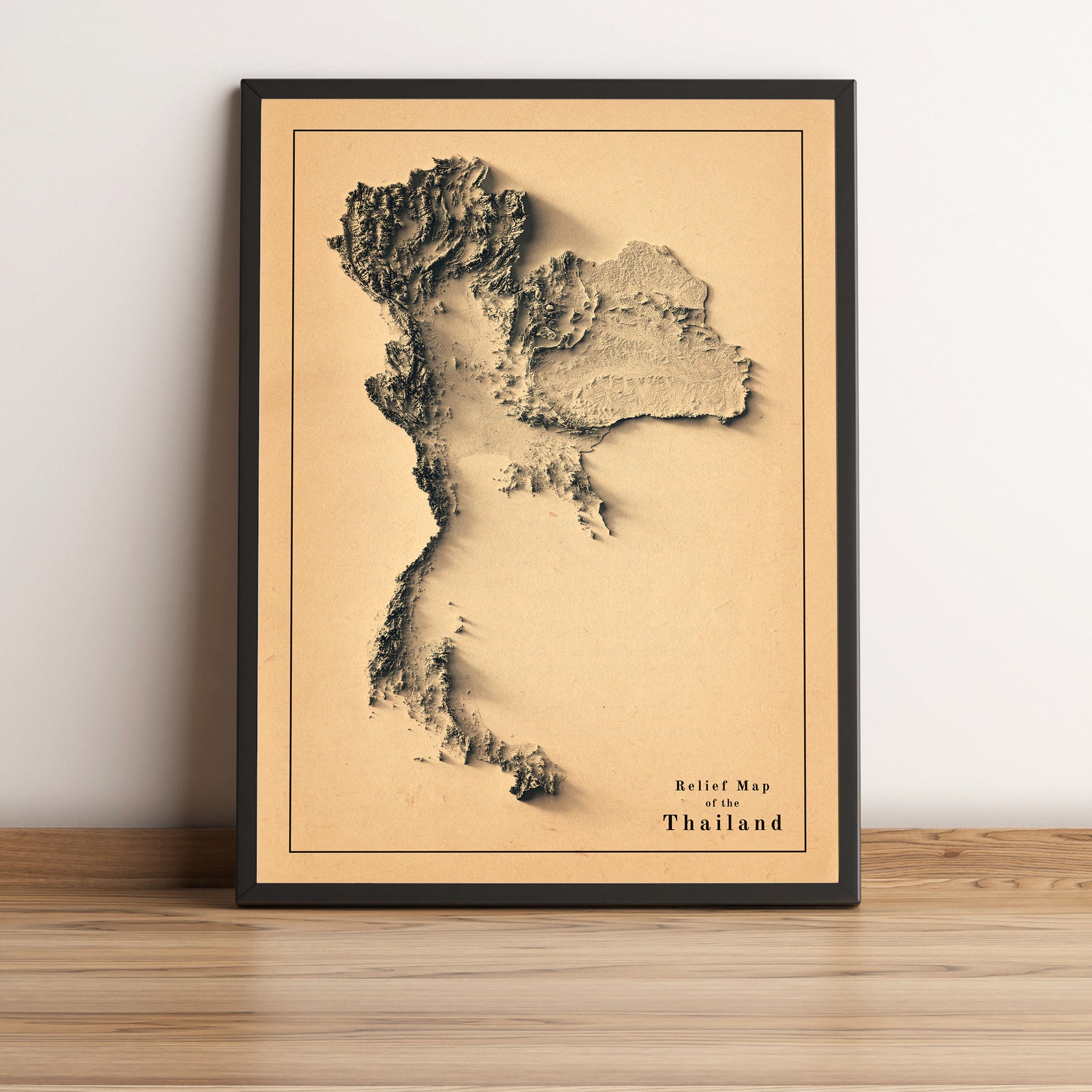 vintage shaded relief map of the thailand