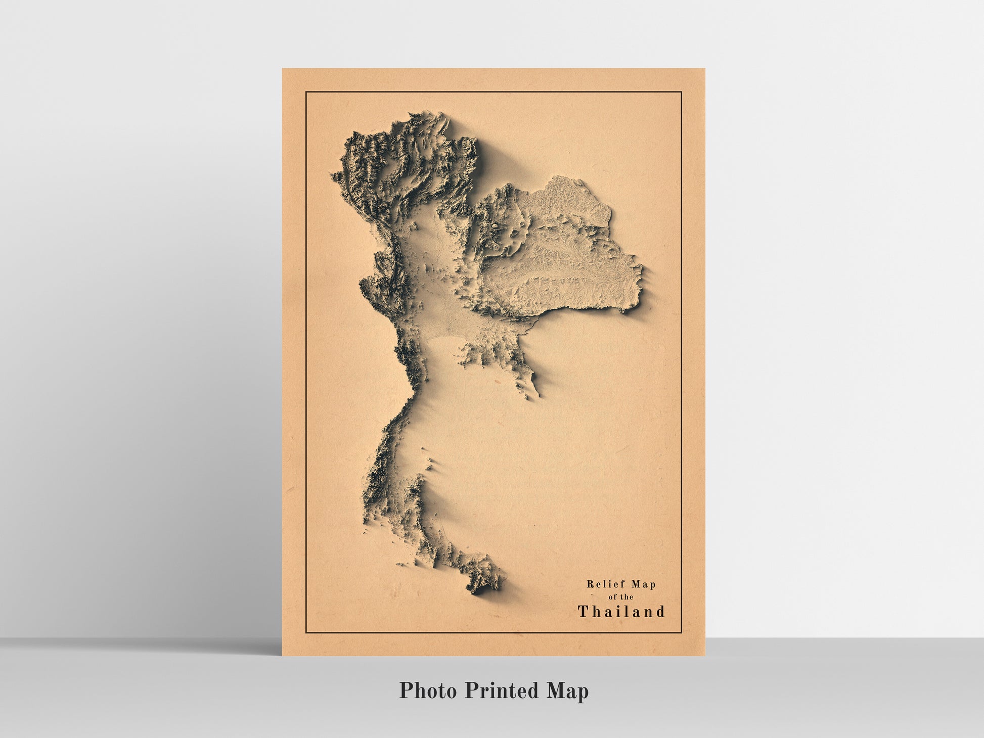 vintage shaded relief map of the thailand