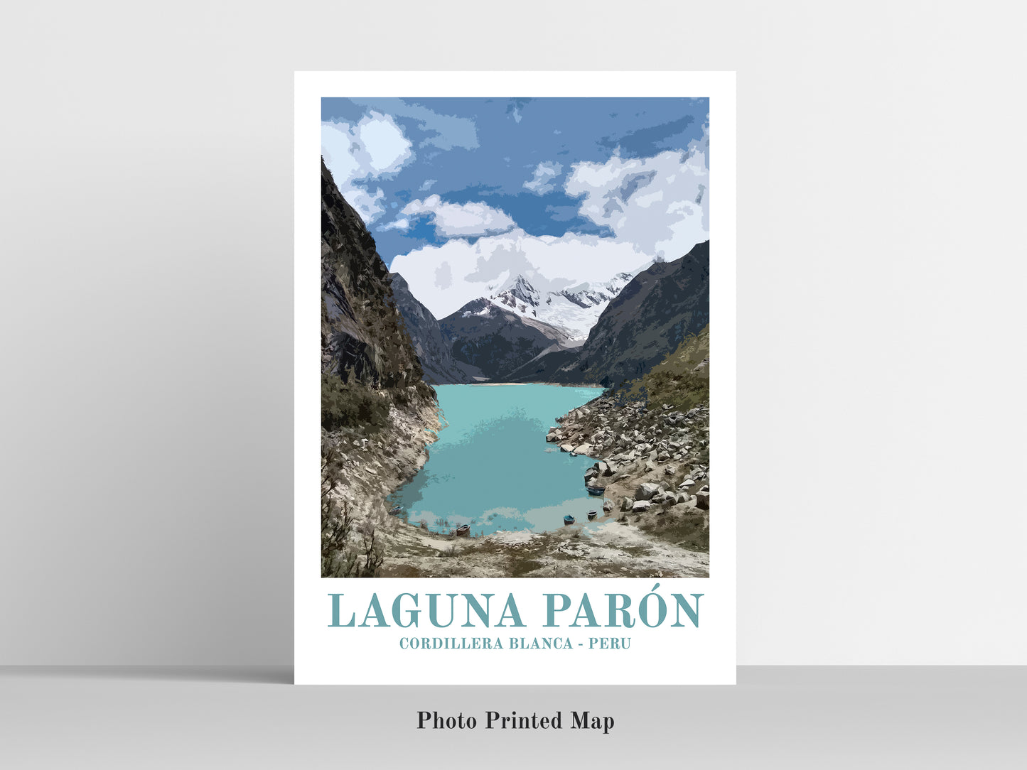 vintage travel poster of laguna paron, huascaran national park, cordillera blanca, peru