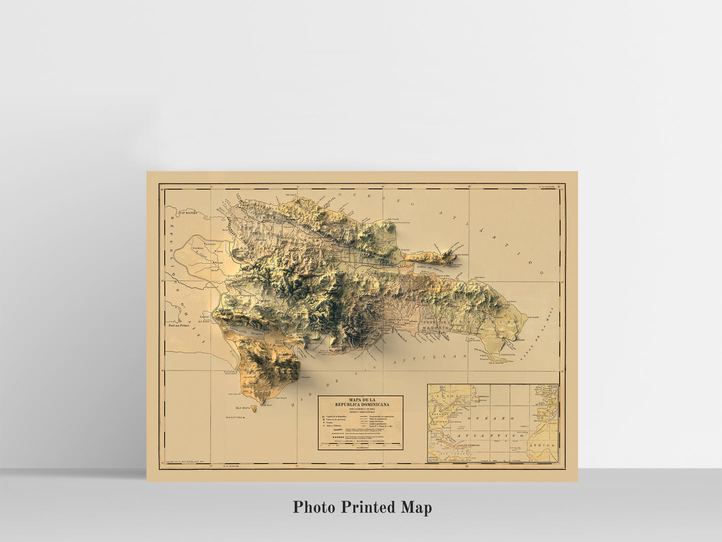 vintage shaded relief map of dominican republic