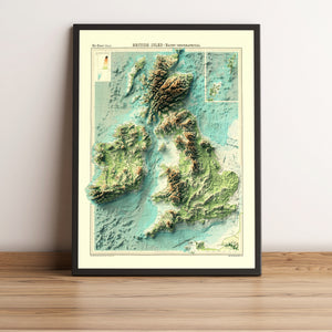 british isles topobathy vintage shaded relief map