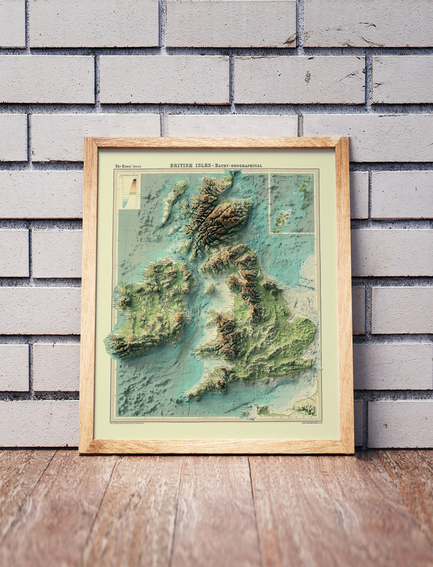 british isles topobathy vintage shaded relief map