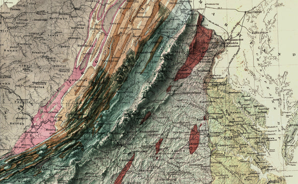 Vintage shaded relief map of Virginia, USA