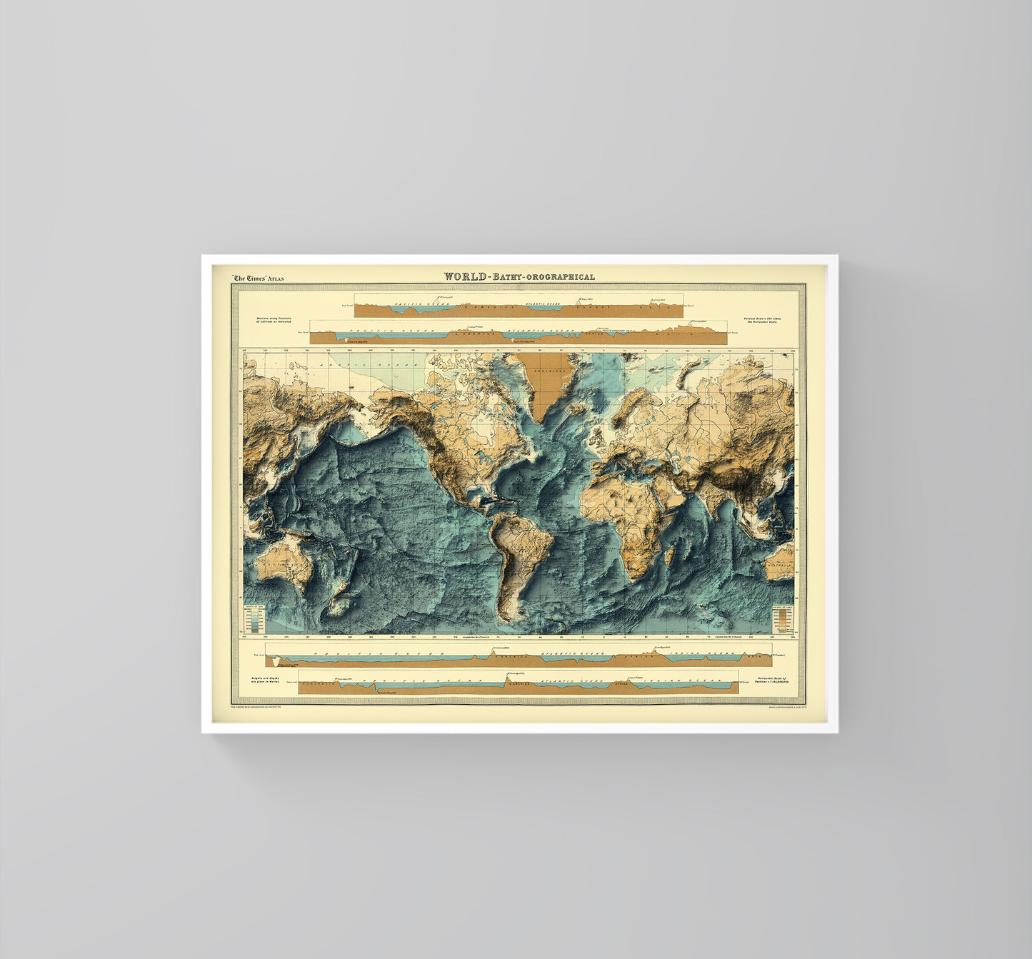 vintage shaded bathymetrical world relief map